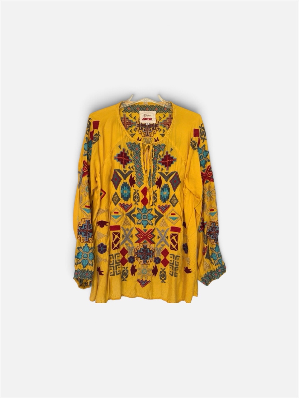 Johnny Was Biya Art to Wear Embroidered Ziggy Goldenroad Peasant Tunic Shirt M